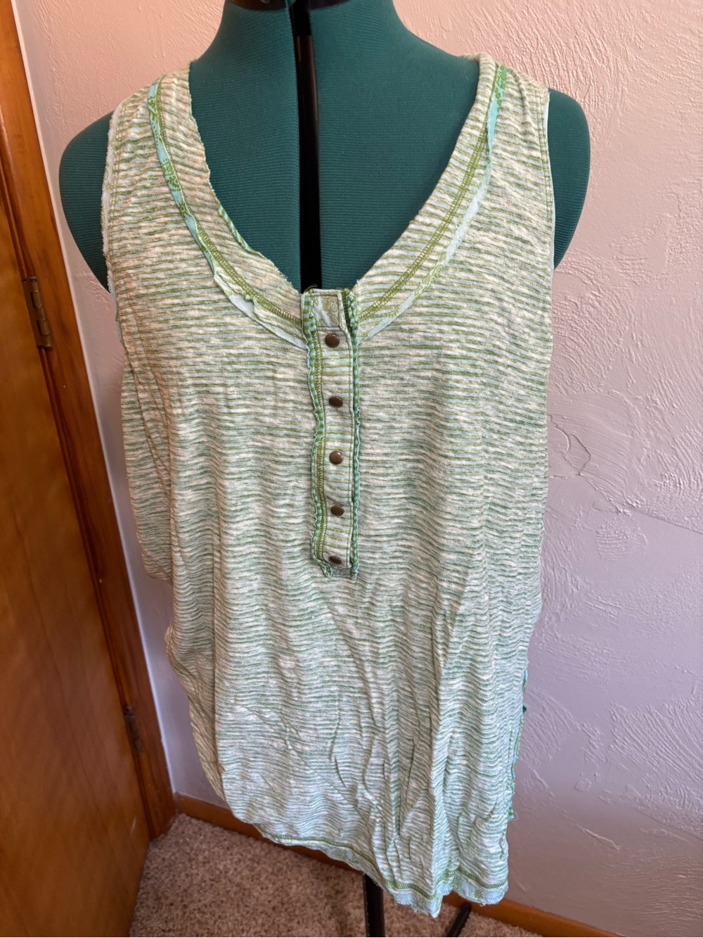 We The Free Light Green Striped Henley Tank
